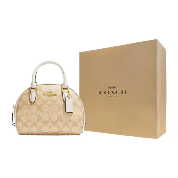 COACH Sydney Canvas With Leather Dome Bag Handbag Shoulder Bag Crossbody Bag Small Size Women's Khaki-4