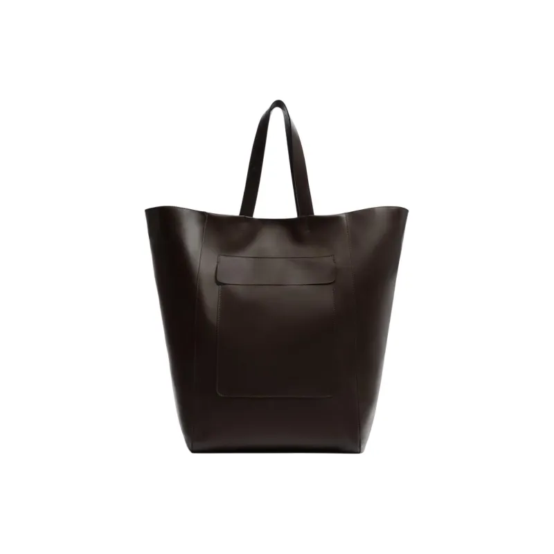 ZARA Cow Leather Tote Bag Shopping Bag Handbag Men's Brown-0