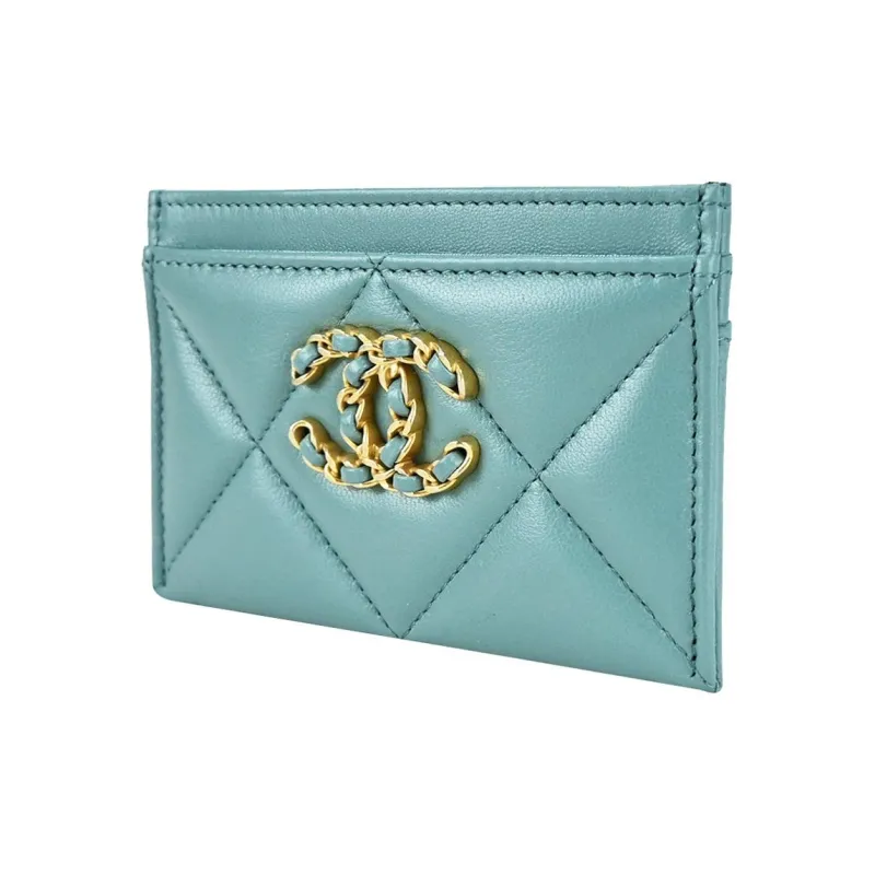 CHANEL 19Bag Lambskin Card Holder Women's Blue Green-1