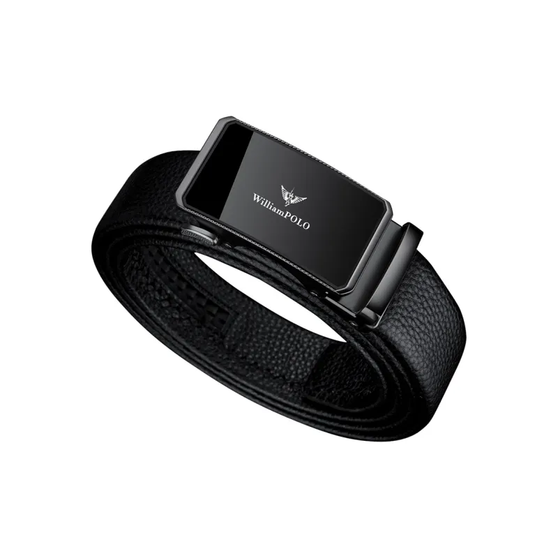 WilliamPOLO Cow Leather Leather Belts Men's Gunmetal Buckle Silver Logo Width  3.5cm-1