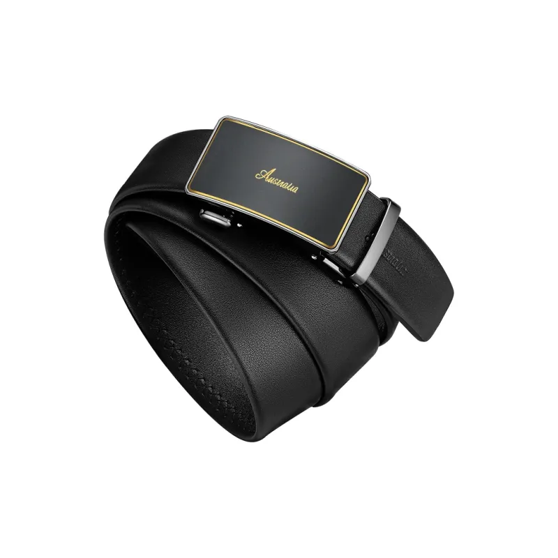 AUGTARLION Business Automatic Buckle Pant Belt Luxe Versatile Genuine Leather Durable Belt Men's Black 3.5cm-7