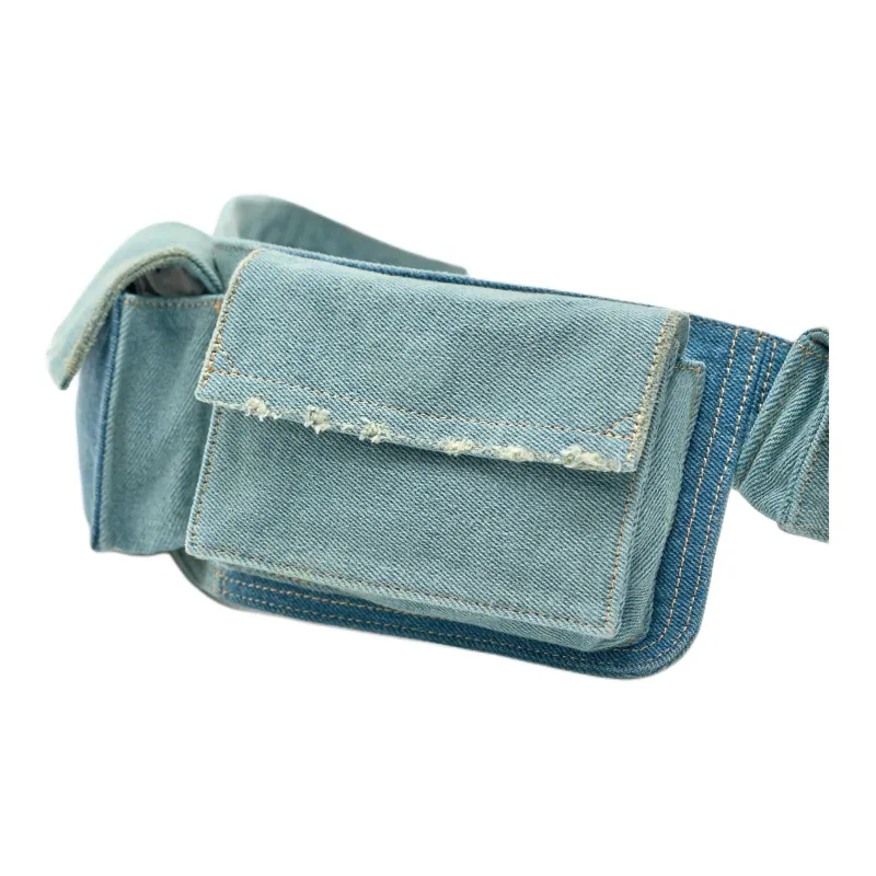 ZARA Cotton And Polyester Blend Sling Bags One Shoulder Crossbody Fanny Pack Women's Denim Blue-2