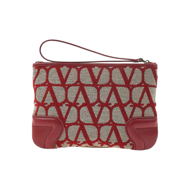Valentino Fabric With Leather Clutch Women's Red-2