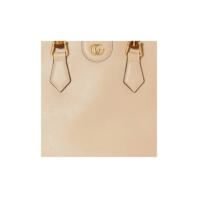 GUCCI Diana Leather Tote Bag Shopping Bag Shoulder Bag Handbag Medium Size Women's Light Beige-10