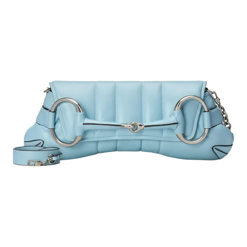 GUCCI HORSEBIT CHAIN Quilted Leather Shoulder Bag, Handheld Shoulder Bag Women's Light Blue-3