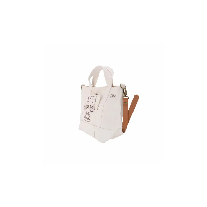 Hello Marche Fabric Bucket Bag, One Shoulder Handbag Regular Women's White-2
