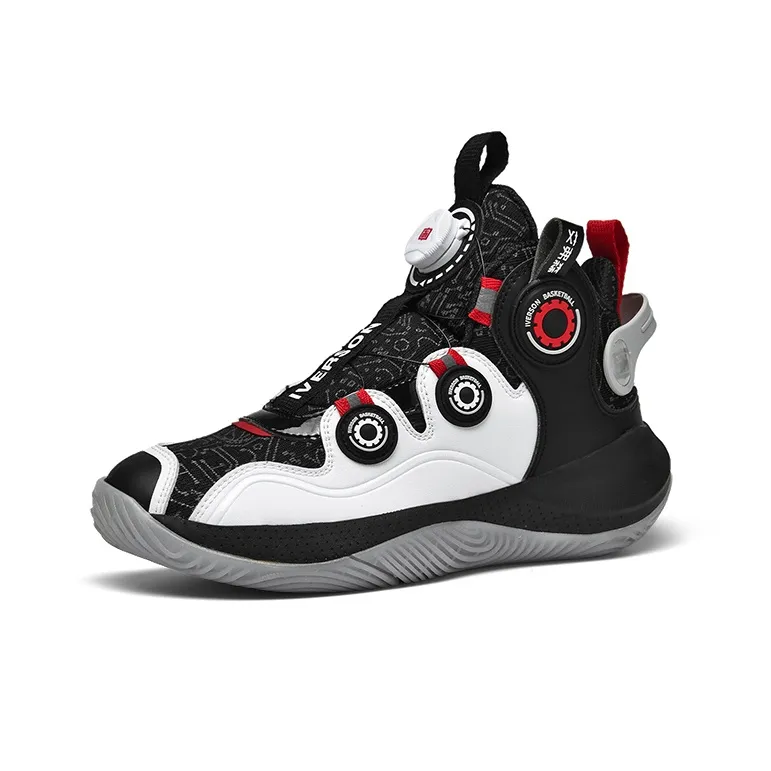 IVERSON Wear-resistant And Lightweight High-Top Kids' Slip-on Basketball Shoes Unisex Glow In The Dark Black White Red-1