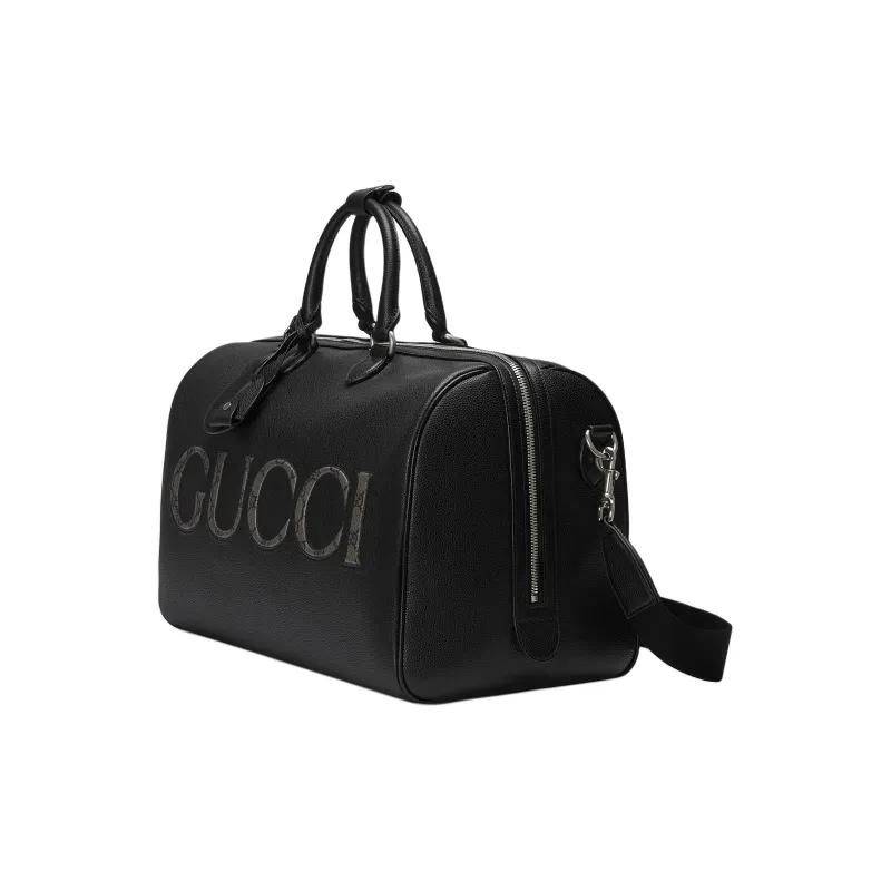 GUCCI One Shoulder Crossbody Portable Travel Bag Leather With GG Supreme Canvas Medium Size Men's Black-1