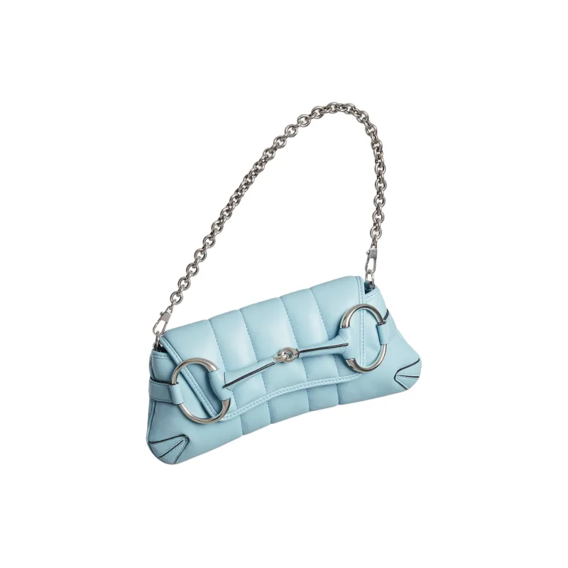 GUCCI HORSEBIT CHAIN Quilting Leather Shoulder Bag Handheld Shoulder Bag Small Size Women's Light Blue-2
