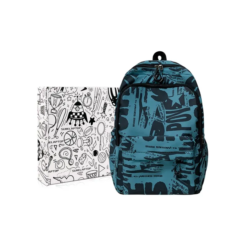 SURELAPTOP Nylon Laptop Backpack Large Size Unisex Black/Gray/Green/Blue-25