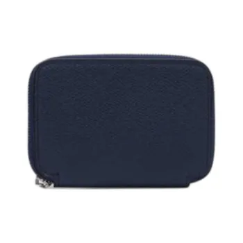 Valextra Millepunte Calfskin Zip Closure Card Holder Wallet Women's Dark Blue