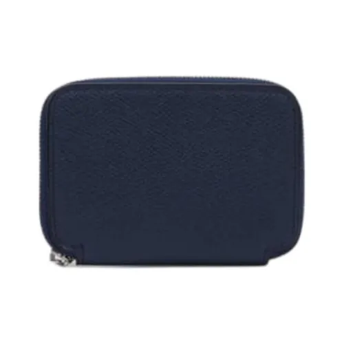 Valextra Millepunte Calfskin Zip Closure Card Holder Wallet Women's Dark Blue