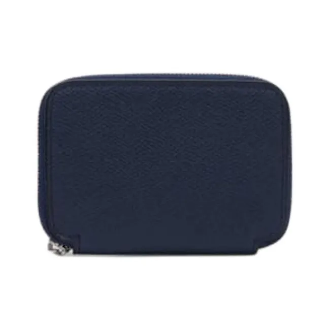 Valextra Millepunte Calfskin Zip Closure Card Holder Wallet Women's Dark Blue-0