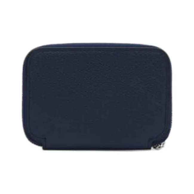 Valextra Millepunte Calfskin Zip Closure Card Holder Wallet Women's Dark Blue-1