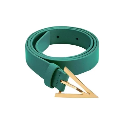 Bottega Veneta Triangle Decoration Smooth Buckle Leather Belts Women's Green Width: 3CM
