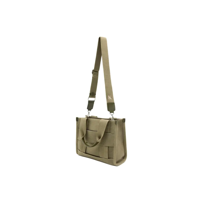 ZARA Polyester Tote Bag, Shopping Bag, Handbag, Shoulder Bag, Crossbody Bag Medium Size Women's Khaki Green-1