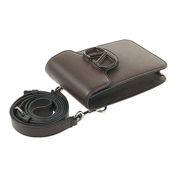 Valentino Calfskin Cell Phone Pouch Unisex Brown-3