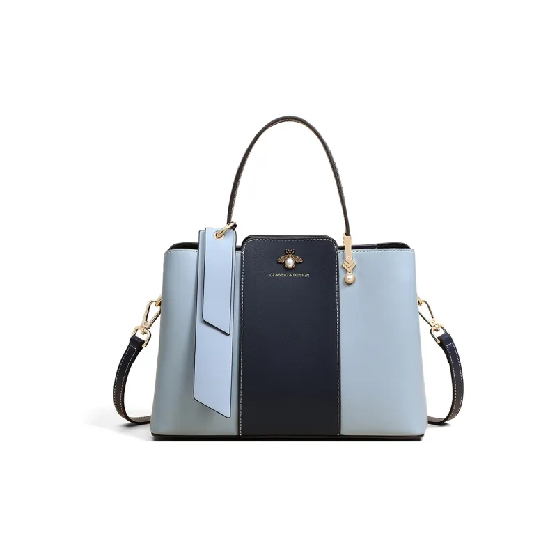 COMELY Cow Leather Patchwork Synthetic Leather Tote Handbag Shoulder Bag Crossbody Bag Large Size Women's Blue-1