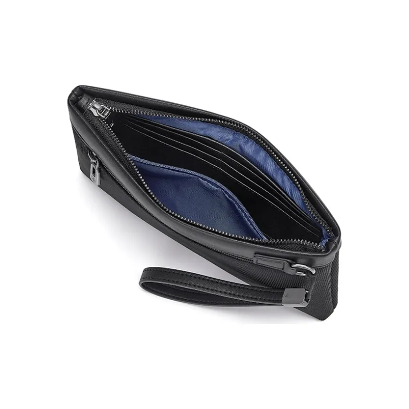 CNOLES Synthetic Leather Patchwork Fabric Clutch Regular Men's Midnight Black-5