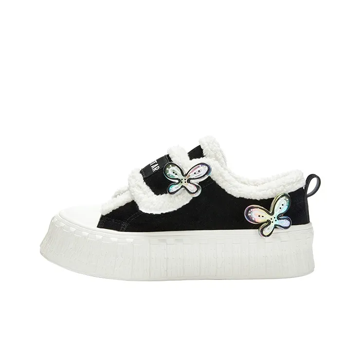 KARLIE KELLER Warm Wear Resistant Breathable Slip Resistant Low Top Skateboard Shoes Women's Black White-0
