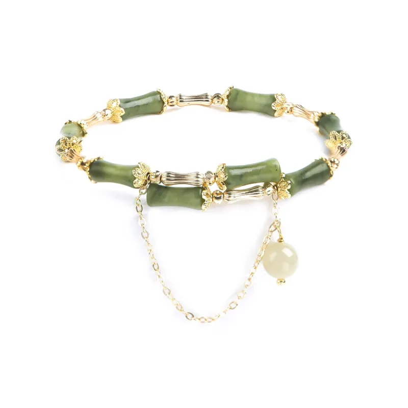 Zhen Hu Pavilion Peridot Hetian Jade Bracelets Women's Pale Greenish-White Jade-1