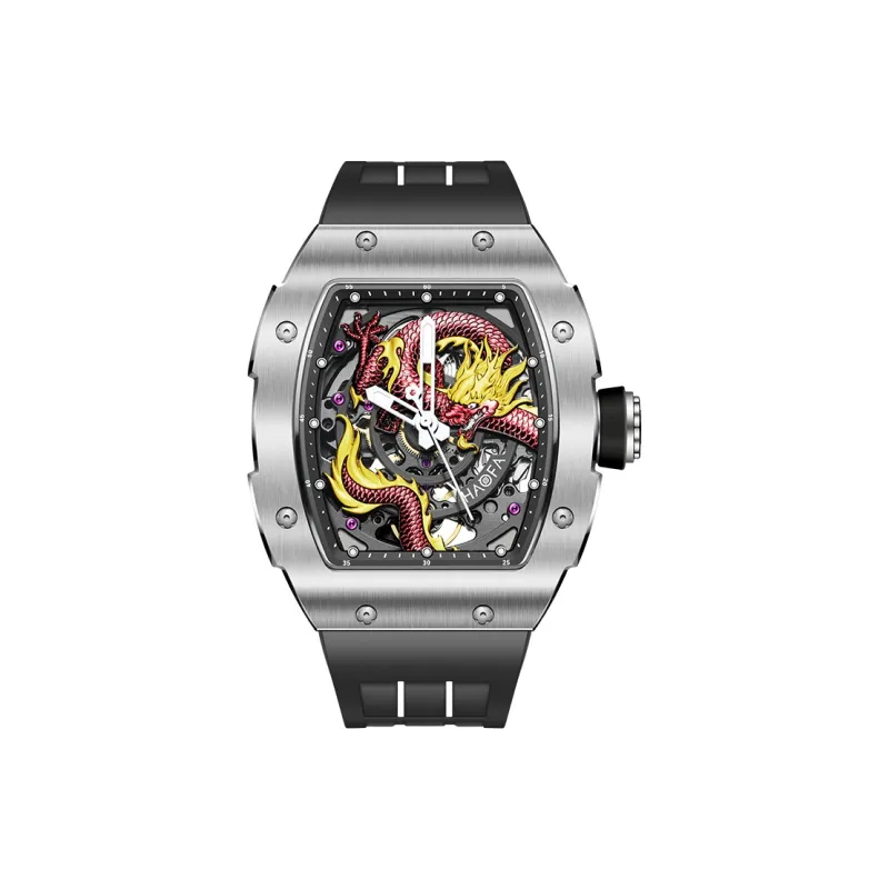 HaofaTourbillon Arknights Series Mechanical Movement Rubber Strap Watch Men's Watches Cut-Out Dial 1968A-6