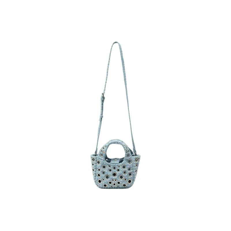 ZARA Cotton Handbag Shoulder Bag Crossbody Bag Small Size Women's Blue Denim-1