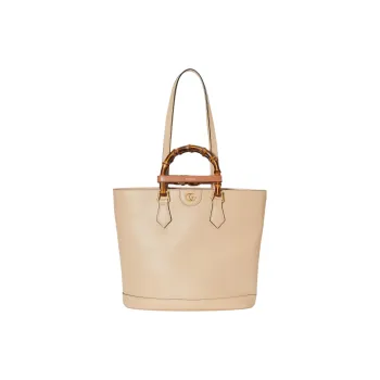 GUCCI Diana Leather Tote Bag Shopping Bag Shoulder Bag Handbag Medium Size Women's Light Beige