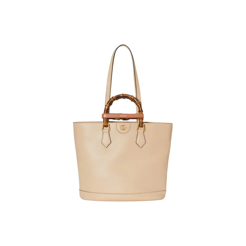 GUCCI Diana Leather Tote Bag Shopping Bag Shoulder Bag Handbag Medium Size Women's Light Beige-0