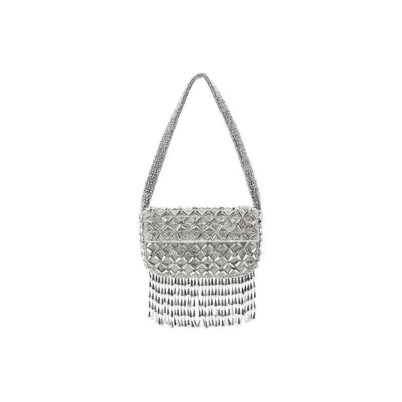 ZARA Polyester Handbag Shoulder Bag Women's Silver-0