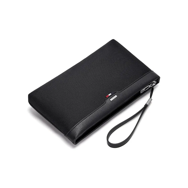 CNOLES Synthetic Leather Patchwork Fabric Clutch Regular Men's Midnight Black-7
