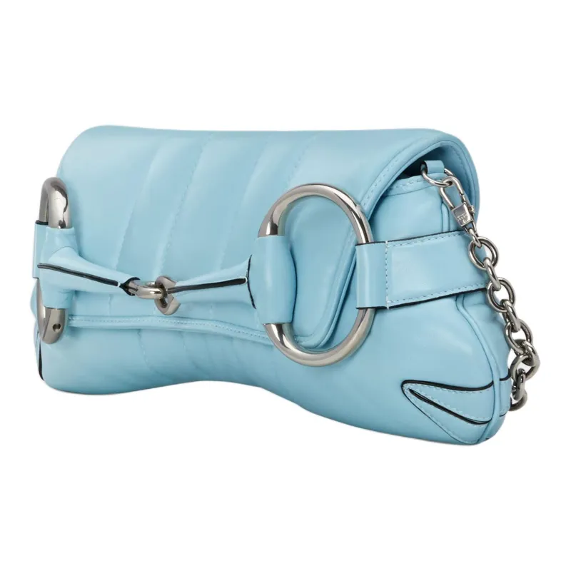 GUCCI HORSEBIT CHAIN Quilted Leather Shoulder Bag, Handheld Shoulder Bag Women's Light Blue-1