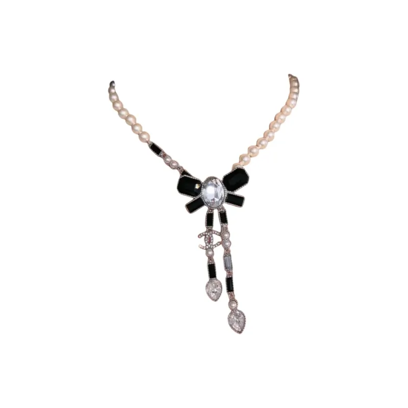CHANEL Rhinestone Fringe Necklace Unisex-0