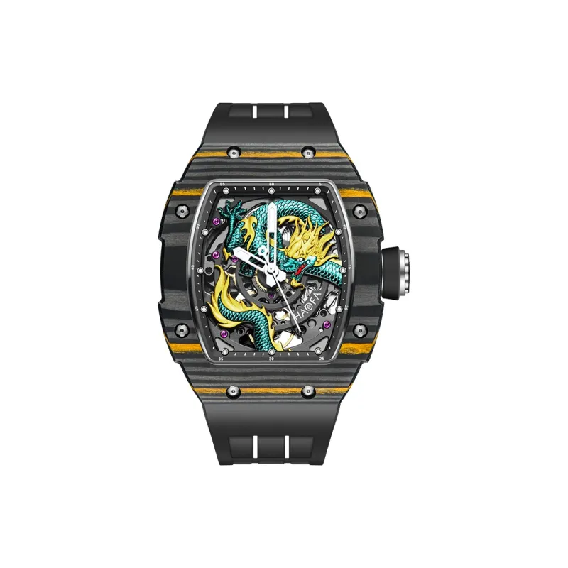 HaofaTourbillon Arknights Series Mechanical Movement Rubber Strap Watch Men's Watches Cut Out Dial-2
