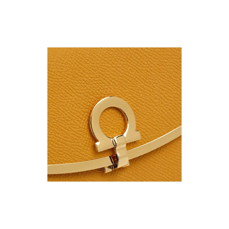FERRAGAMO GANCINI Hammered Texture Calfskin Wallet Trumpets Women's Yellow-5