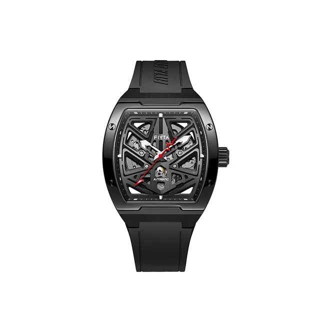 Fiyta Automatic Mechanical Movement Silicone Strap Watch Men's Watches Cut Out Dial-0