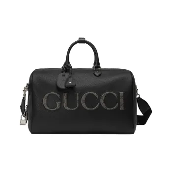 GUCCI One Shoulder Crossbody Portable Travel Bag Leather With GG Supreme Canvas Medium Size Men's Black