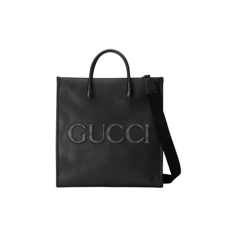 GUCCI Leather With GG Supreme Canvas Tote Bag, Shopping Bag, Handbag Medium Size Men's Black-0