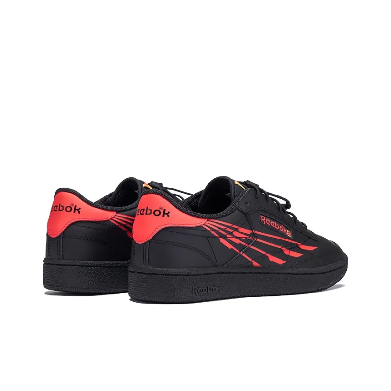 Reebok Club C Anti Slip Wear Resistant Low Top Skateboard Shoes Men's Black Red-3