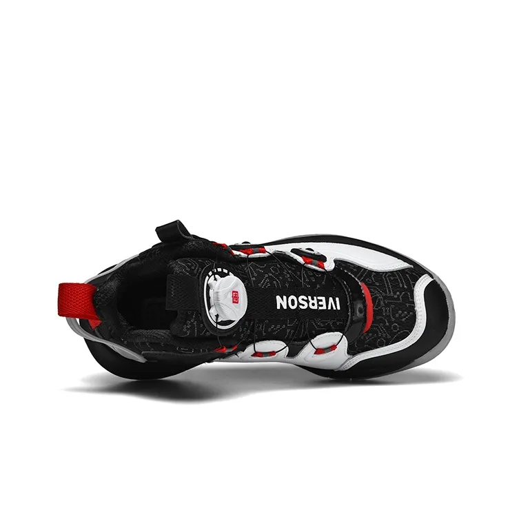 IVERSON Wear-resistant And Lightweight High-Top Kids' Slip-on Basketball Shoes Unisex Glow In The Dark Black White Red-3