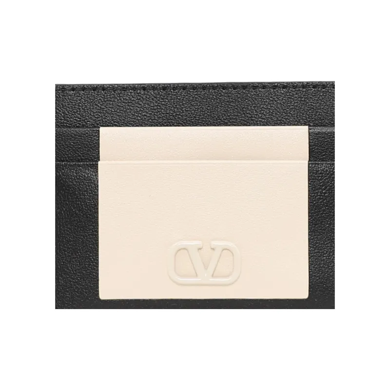 Valentino GARAVANI Leather Card Holder Men's Black & Beige-2