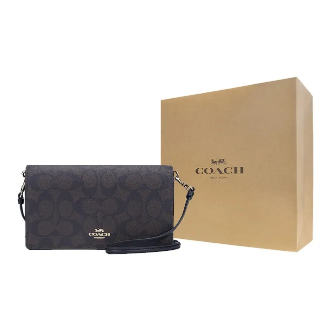 COACH Anna Canvas With Leather Flap Shoulder Bag Small Size Women's Dark Brown Monogram-8