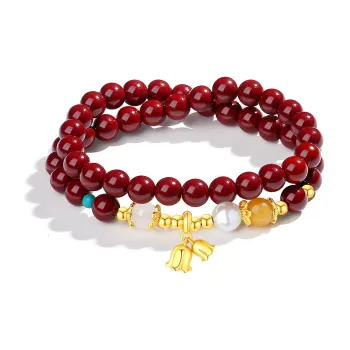 YINCHIE Reconstructed Cinnabar S925 Silver Beaded Bracelet Women's