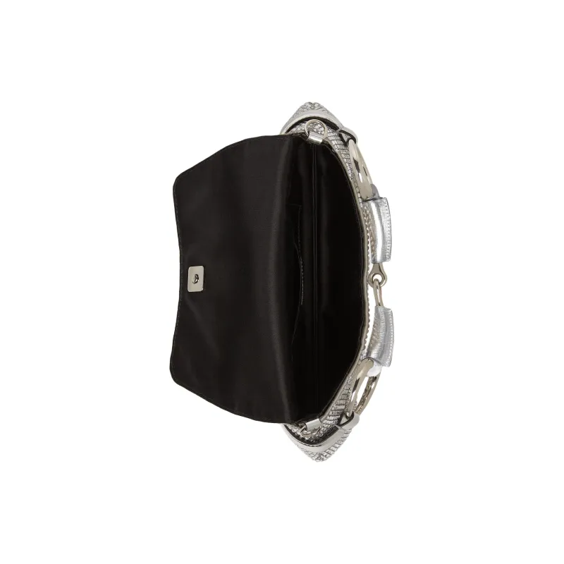 GUCCI Horsebit 1955 Silk Satin Handbag Shoulder Bag Women's Silver-7