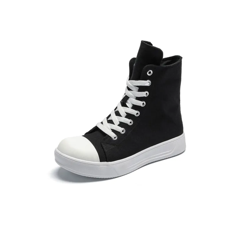 SLNU 3 Wear Resistant Height Increasing High Top Canvas Shoes Unisex White Black-3