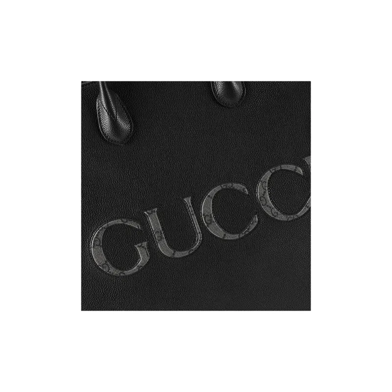 GUCCI Leather With GG Supreme Canvas Tote Bag, Shopping Bag, Handbag Medium Size Men's Black-8