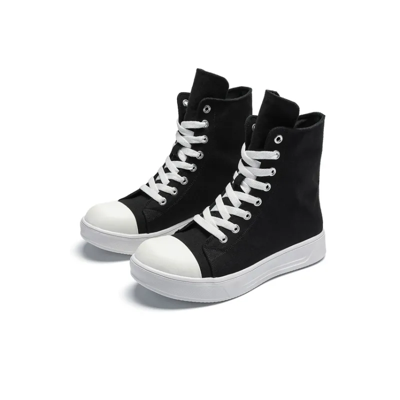 SLNU 3 Wear Resistant Height Increasing High Top Canvas Shoes Unisex White Black-2