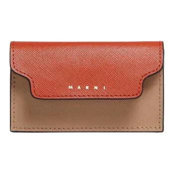 MARNI Calfskin Card Holder Women's Brown & Orange