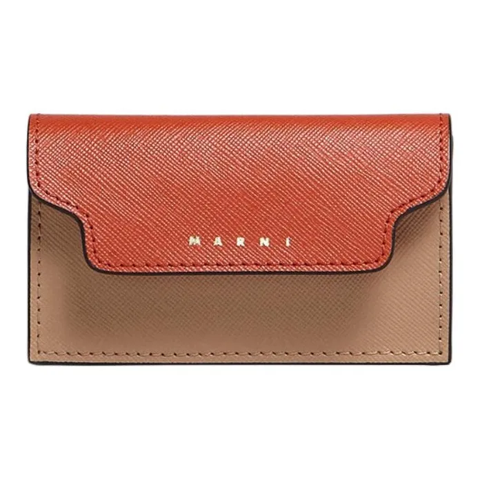 MARNI Calfskin Card Holder Women's Brown & Orange-0