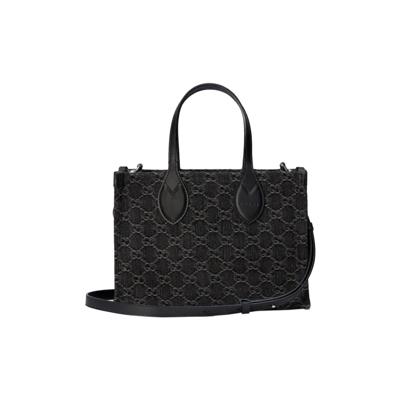 GUCCI Ophidia Denim With Leather Binding Tote Bag, Shopping Bag, Handbag Medium Size Women's Black & Gray-3